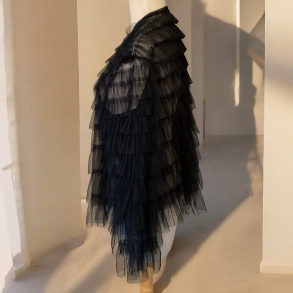 W.A.Y. Wonderful & Young Black Ruffled Netting Open Front Unlined Jacket L NWOT - Picture 4 of 11